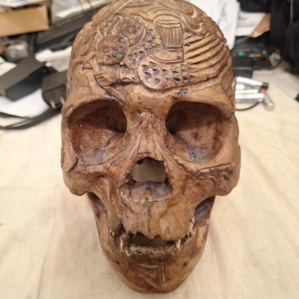 Mayan Real Human Skull RESIN REPLICA Very Realistic Intricately Carved